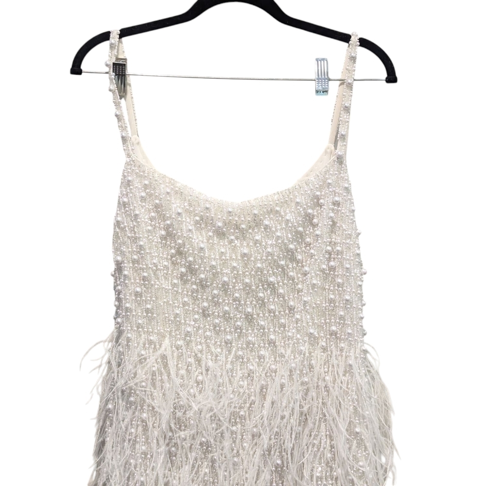Nadine Merabi Carrie White Beaded Feather Cocktail Dress Size 12/XL - Picture 4 of 16